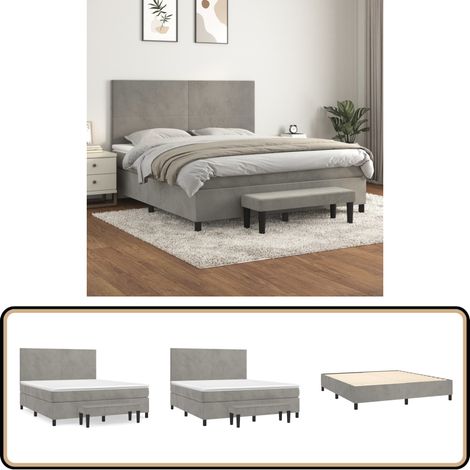 Boxspringbett mit Matratze Hellgrau 160x200 cm Samt - Samtbett - Boxspringbett - Doppelbett - Bettauflage - Schlafsystem