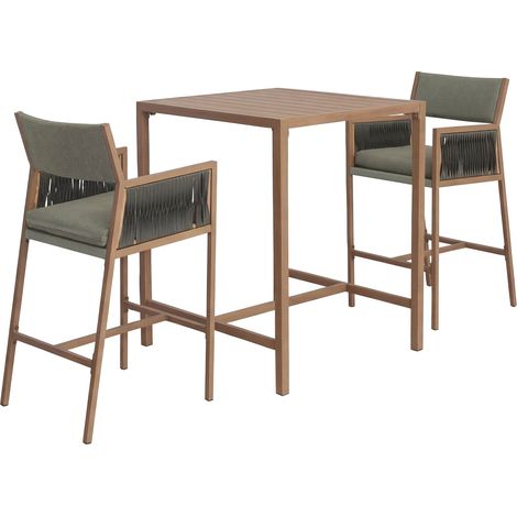 Set Bartisch + 2x Barhocker HHG-156, Barstuhl Stehtisch, Polyrattan Olefin (210 g/m²) grün (1/5)