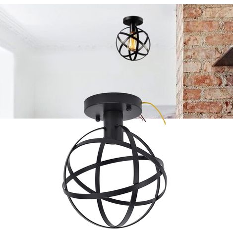 Minimalistische Deckenleuchte im Retro-Industrie-Stil mit E26/E27-Fassung aus schwarzem Eisen, Landhausstil, Metallkäfig, ideal für Flur, Küche oder Treppenhaus (US-Standard E26). (1/5)