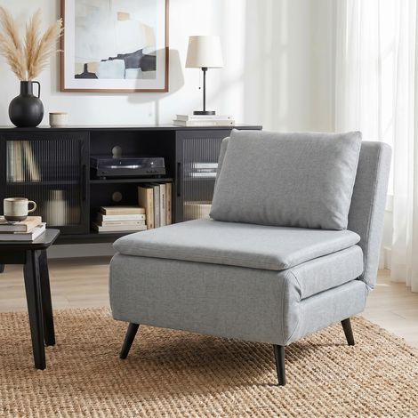 Fauteuil Lit 3 en 1, dossier ajustable et coussin inclus, tissu aspect lin gris clair, pour chambre ou salon, convertible, moderne et pratique (1/5)