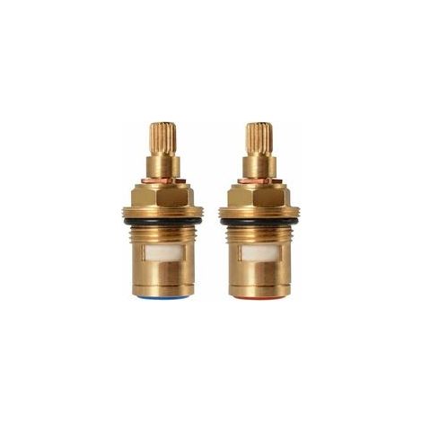 Paire de cartouches de valve en céramique de remplacement universelles pour robinets, 1/2" quart de tour 20 encoches x 50 mm, paire de doubles filetages, tout en laiton