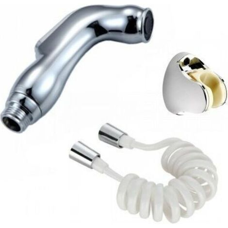 Spruzzatore per bidet, doccetta multifunzione, pistola a spruzzo a pressione, scarico dell'acqua con un solo pulsante (con tubo flessibile a molla da 1,5 m + staffa forata)