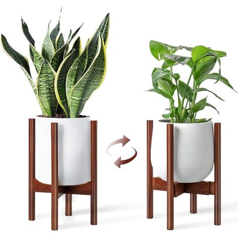 Support de plantes réglable en bois du milieu du siècle - Cache pot sur pied moderne pour pot de fleurs - Tabouret plante et piédestal pour plantes pour intérieur et extérieur (1/5)