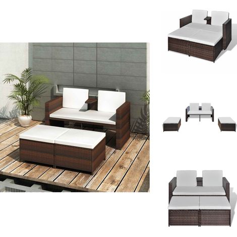 4-tlg. Garten-Lounge-Set mit Kissen Poly Rattan Braun - Outdoor Loungesessel - Gartenloungeset - Rattan Sessel - PE-Rattan Möbel - Gartengeräte (1/5)