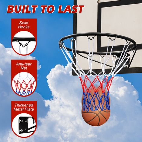 Panneau de basket 45,72cm, anneau de rechange mural et portique, cerceau flexible robuste avec filet, compatible poteaux fixes et muraux, usage intérieur/extérieur, noir (1/5)