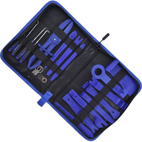 Kit 21 pièces démontage auto, outil trim pry pour panneau porte voiture, tableau de bord, audio bleu, réparation garniture. (1/5)