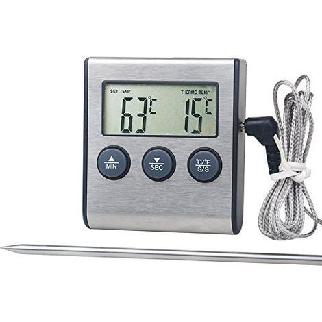 BBQ Thermometer - BBQ Thermometer, Meat Cooking Probe, Thermometer with Timer, Temperature Measuring Tool (1/5)