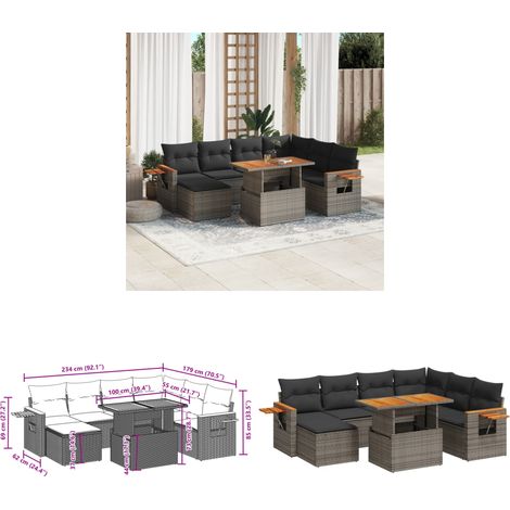 8-tlg. Garten-Sofagarnitur mit Kissen Grau Poly Rattan - Gartenmöbel - Gartensorte - Lounge Set - Outdoor Möbel - Rattan Möbel - Home & Living (1/3)