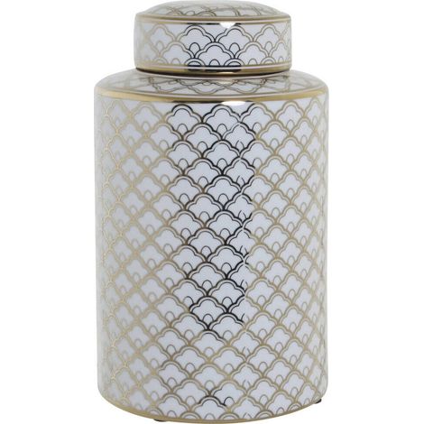 Vase en porcelaine blanc et doré style glamour élégant - Blanc motifs dorés et noirs (1/3)