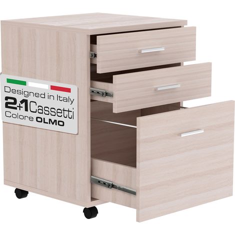 Cassettiera Scrivania Ufficio Legno MDF Mobiletto Stampante 3 Cassetti Olmo (1/5)