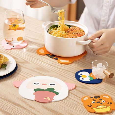 Tapis de table en silicone résistant à la chaleur et aux hautes températures, utilisable comme dessous de plat, dessous de plat à motifs, dessous de plat pour assiettes et bols, Huang Xiaohu (1/5)