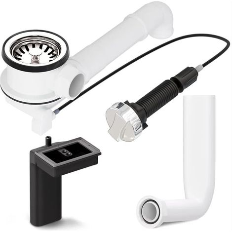 Valve de vidange à panier filtrant 70mm - Panier filtrant pour évier - Siphon pour évier - Ensemble Sifon pour évier de cuisine - Vidange de lavabo - Modèle : Raumschaffer + Bowdenzug + (1/5)