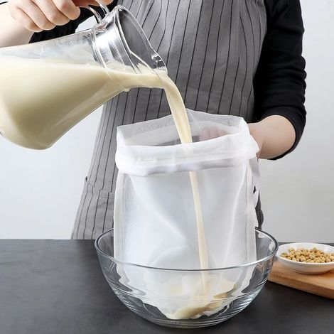 Set aus 2 wiederverwendbaren Nussmilchbeuteln, Lebensmittelsieb, Nussbeuteln und Küchensieb. Kompatibel mit Entsaftern. (1/5)