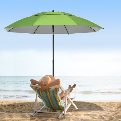 Parasol d'extérieur en métal rond inclinable protection UV30, 8 tiges en acier et sac de transport inclus, vert (1/5)