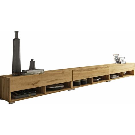 Mueble TV Sarasota 144, Roble wotan, Número de puertas: 3, Número de cajones: 0, 300x30x33cm, LED