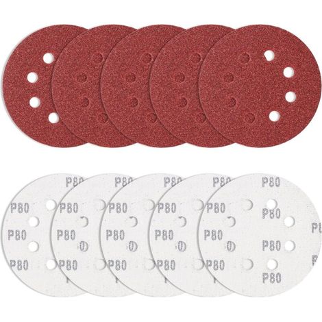 Lot de 10 Feuilles abrasives 125 mm Grain 80, disques abrasifs Ronds excentriques 8 Trous pour ébavurage et ponçage des Points de Soudure (1/5)