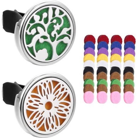 Set of 2 Car Aromatherapy Essential Oil Diffuser Clip Ventilation Stainless Steel Interior Air Freshener Medallion Fragrance with 40 Felt Pads Replacement for Auto Office Gift Men Women (1/5)