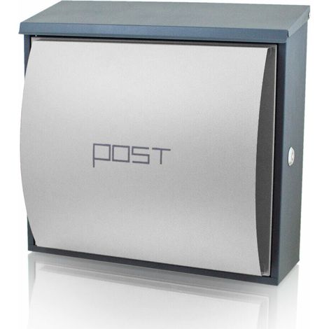 Design Metall Briefkasten mit Zeitungsfach Grau Hausbriefkasten Postkasten Wand (1/5)