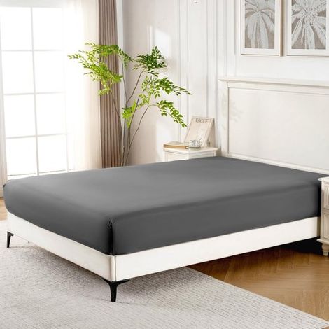 Drap-housse - 120200 cm - Drap plat - Jusqu'à 25 cm d'épaisseur de matelas - Protège-matelas - Super doux - Fibre de bambou - Convient pour matelas boxspring - Drap de dessous - Ajustement parfait - M (1/5)