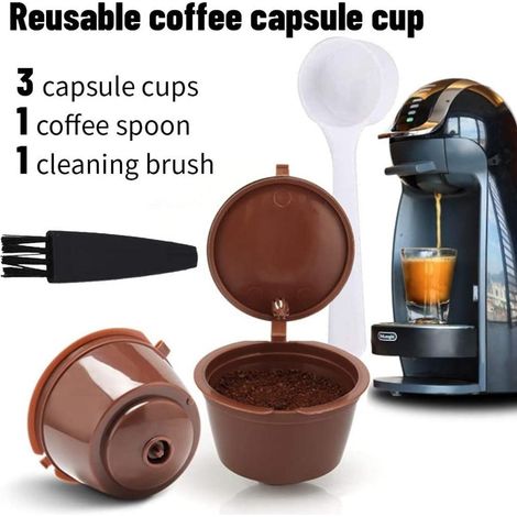 3 wiederverwendbare Kaffeekapsel-Nachfüllpackungen, wiederverwendbare Kunststofffilter mit Löffel und Bürste (1/5)