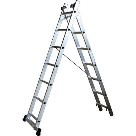 Escalux – Échelle aluminium transformable 2 x 7 – Hauteur de travail 4,34 m – Charge maximale 150 kg – Montants rigides et antidérapants (1/5)