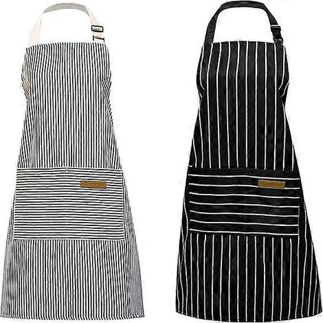 Tabliers de cuisine Mujixi, tablier en coton à rayures quadrillées, 2 pièces, ajustable, avec poches pour la cuisine. (1/4)