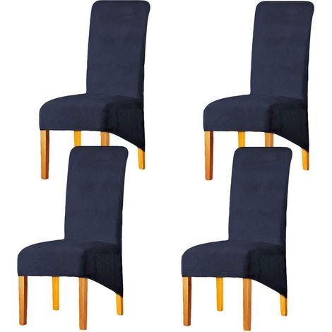 Samt Stuhlhussen 4er Set, abnehmbar & waschbar, für Esszimmerstühle, marineblau (1/5)