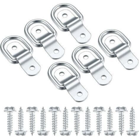 Anneaux D'arrimage en D, Crochet Fixation INOX, Anneau De Montage pour Anneau De Fixation, Darrimage Sangle 6 Pcs et 12 Vis pour Remorque Voiture, Hamac Bois, Camping (1/5)