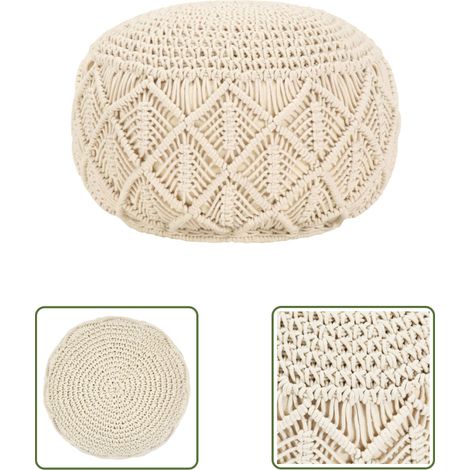The Living Store Pouf fait à la main en macramé 45 x 30 cm Coton - Pouf Design - Pouf Moderne - Pouf Macramé - Pouf Beige - Pouf Confort (1/3)