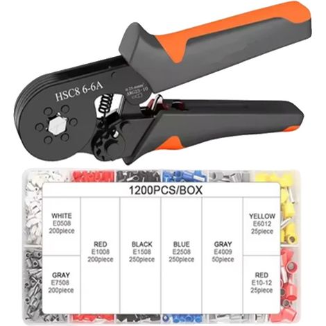 Kit di attrezzi per crimpatura, design ergonomico, compatibilità versatile, HSC8 6-6A 1200 pezzi (1/2)