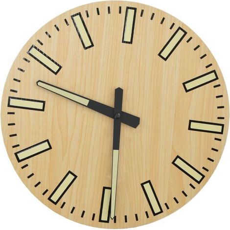 Une horloge murale avec des aiguilles jaunes lumineuses, de 30 cm de diamètre. (1/5)