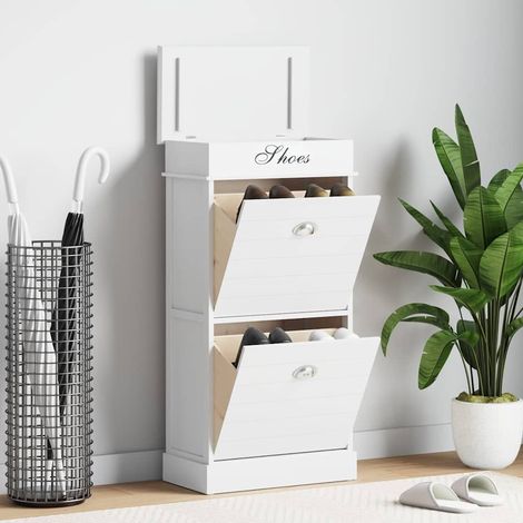 284089 Shoe Cabinet White 50x28x98 cm Paulownia Wood vidaXL (1/5)