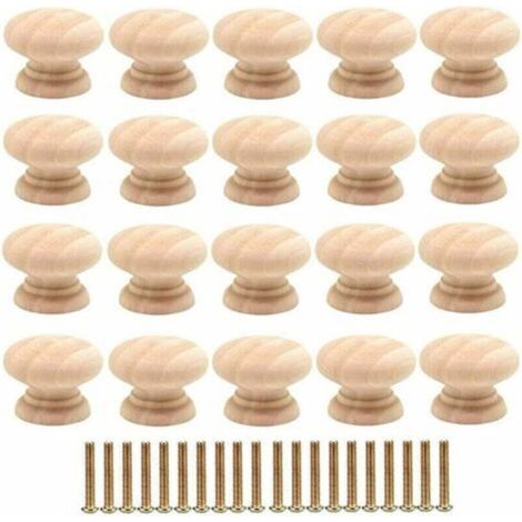 Lot de 20 Boutons de Tiroir Ronds de 35mm en Bois - Poignées pour Portes d'Armoires avec Vis (1/4)
