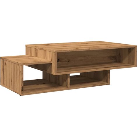 Mesa de centro rústica de 3 compartimentos, 105 x 55 x 32 cm, madera de ingeniería color roble, DEC038293