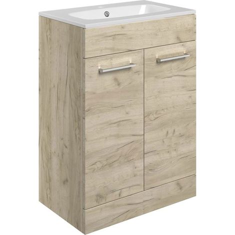 Signature Aalborg Floor Standing 2-Door Vanity Unit with Basin 610mm Wide - Oak (1/3)