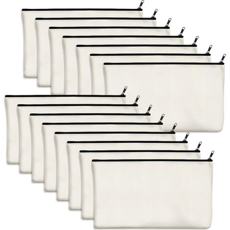 Sachet Coton - Lot 15 - Toile Écru - Fermeture Éclair Noire - Rangement Cosmétique - 21x12 Cm (1/5)