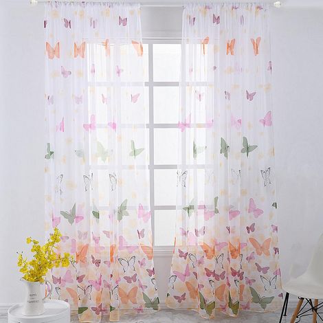 JSSEVN - Butterfly Curtain, Long Sheer Voile Curtain with Eyelets, Lightweight, Soft and Breathable Window Curtains for Bedroom, Balcony, Cafe, Home (100 x 200 cm, 2 pcs) (1/5)