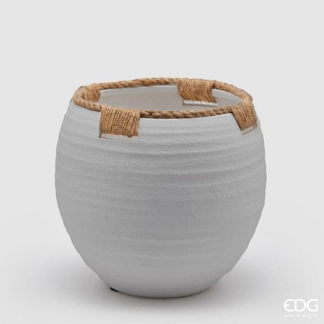 EDG Enzo De Gasperi Vaso in Terracotta con Corde H 24 Cm D 26 Cm Grigio – Vaso Decorativo Naturale Design Moderno