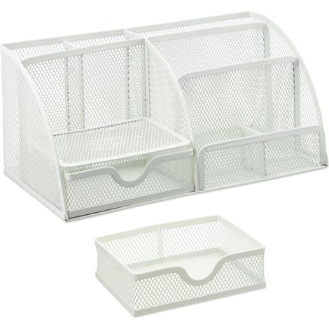 Organizador de escritorio moderno y práctico para bolígrafos de 20 x 10 x 25 cm de metal blanco 130008563 (1/5)