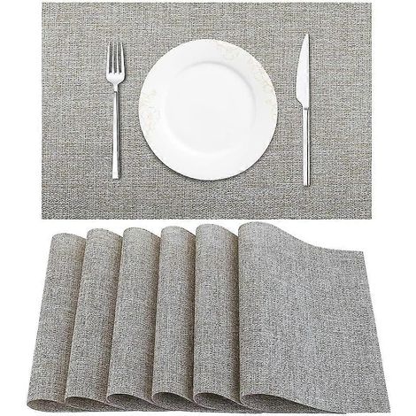 Sets de table, sets de table résistants à la chaleur, aux taches, antidérapants et lavables en PVC tissé, lot de 6 (beige et blanc) (1/5)