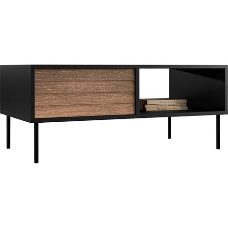 Mesa de centro Flosoru 103, Nogal + Negro, 45x55x100cm, Diámetro: 0, Aglomerado laminado, Angular