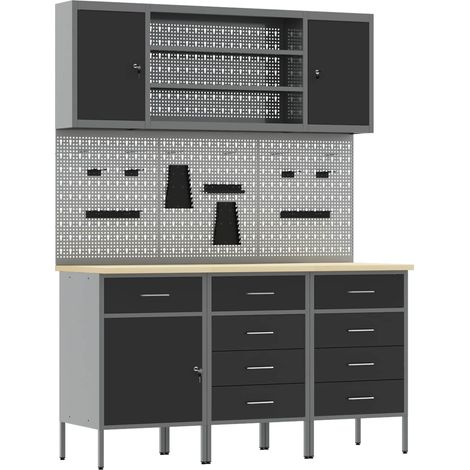 vidaXL Armario de trabajo con cajón con estante 7 uds. Negro y Gris (1/2)