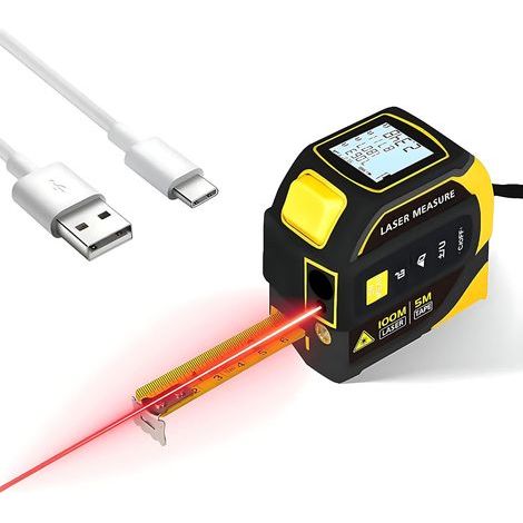Mètre ruban laser 4 en 1, laser 60 m, angle électronique à deux axes, laser en croix, écran LCD haute définition, rechargeable