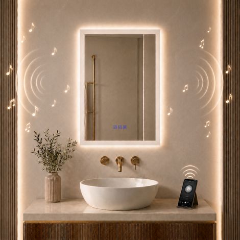 MAERTS-E 500x700mm Illuminated Bluetooth Bathroom Mirror Speaker Demister Touch (1/5)