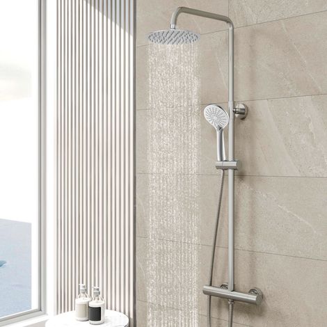 Biubiubath colonne de douche thermostatique, mitigeur en laiton avec douchette 3 jets, réglable en hauteur, kit de douche pour salle de bain (1/5)