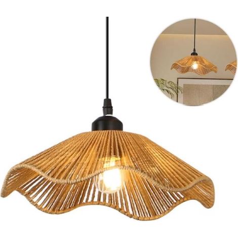 LED-Pendelleuchte aus Rattan, E27, warmes Licht, dekorative Retro-Wandleuchte, Einbau-Deckenleuchte, ideal für Wohn- und Esszimmer. (1/5)