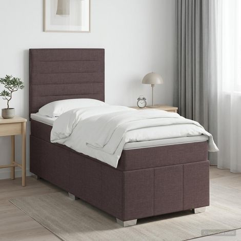 vidaXL Lit boxspring LED avec matelas Marron foncé 90 x 200 cm Tissu (1/5)