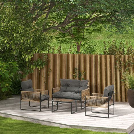 Set mobili da giardino in polyrattan 4 pezzi con cuscini e tavolino in vetro OKWISH (1/5)