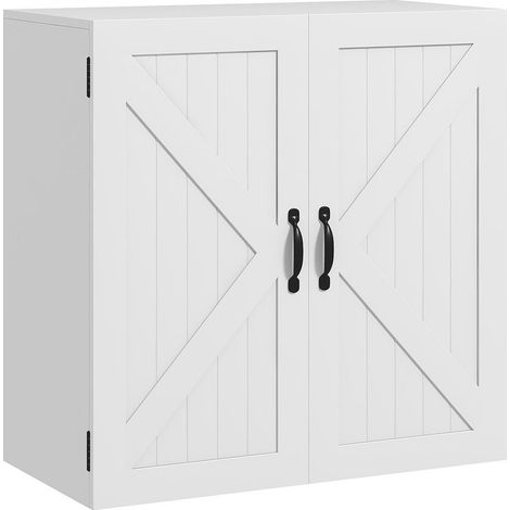 Cabinet wall-mounted of bathroom in wood of style rustic with shelf adjustable, 60 x 30 x 60 cm, white (1/5)