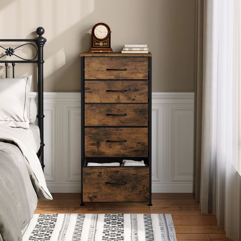 WOLTU Kommode mit 5 Schubladen, Schubladenschrank aus Stoff, Aufbewahrungsschrank Kommodenschrank, mit Metallgestell, für Schlafzimmer Wohnzimmer Flur, Vintage-Holzoptik Schwarz (1/5)